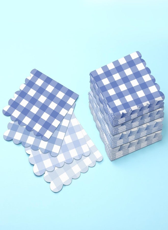 Weekgrat 100 Pack Gingham Paper Napkins Plaid Scalloped Cocktail Disposable Checkered Paper Napkin for Guest Wedding Birthday Party Baby Shower Supplies 5 x 5 Inch(Blue White) - Image 4